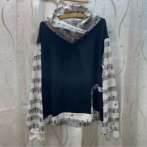 Rosegal Music Note Cowl Neck Top Womens 24 Black White Sheet Music Print